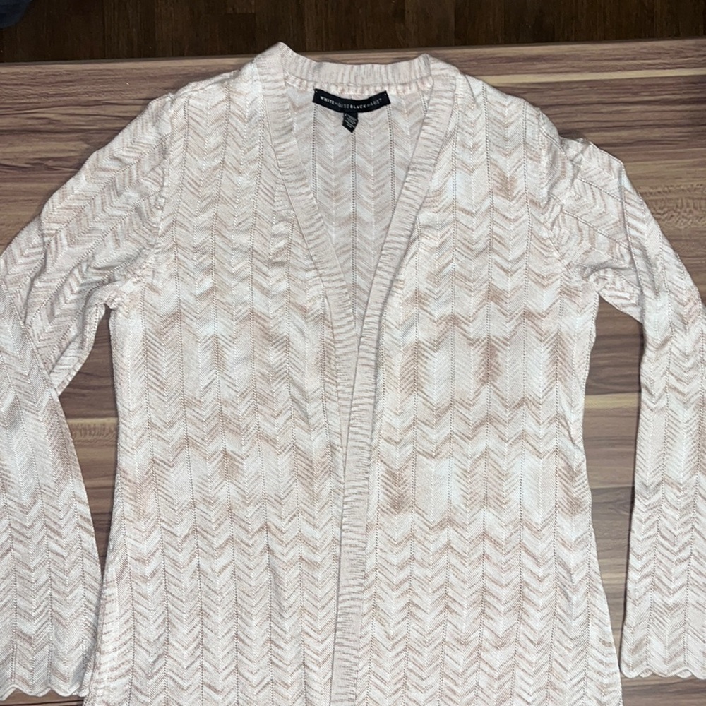 WHBM Chevron Pointelle beige open front long cardigan - Picture 4 of 16